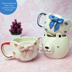Cuddle & Charm Ceramic Mug Set – Handmade Bear & Bow Design (300–350 ml, Set of 3)