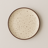Handmade Ceramic Quarter Plate – Speckled Beige with Brown Rim