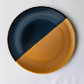 Handmade Ceramic Dinner Plate with Diagonal Divide – Blue & Mustard