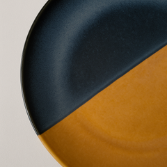 Handmade Ceramic Dinner Plate with Diagonal Divide – Blue & Mustard