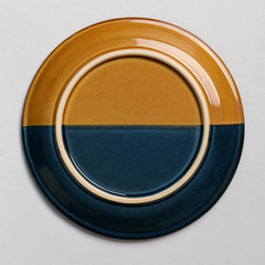 Handmade Ceramic Dinner Plate with Diagonal Divide – Blue & Mustard