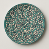 Handmade Ceramic Dinner Plate with Intricate Floral Design – Turquoise