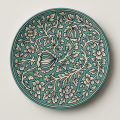 Handmade Ceramic Dinner Plate with Intricate Floral Design – Turquoise