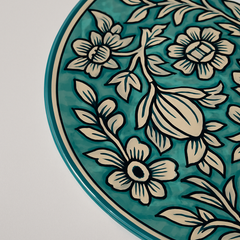 Handmade Ceramic Dinner Plate with Intricate Floral Design – Turquoise