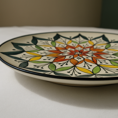 Handmade Ceramic Dinner Plate with Hand-Painted Mandala Design – Vibrant Colors