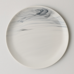 Handmade Ceramic Dinner Plate with Marbled Design – White & Grey