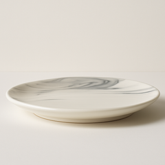 Handmade Ceramic Dinner Plate with Marbled Design – White & Grey
