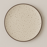 Handmade Ceramic Dinner Plate with Speckled Design – Beige with Brown Rim