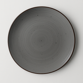 Handmade Ceramic Dinner Plate with Speckled Grey Glaze – Brown Rim