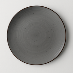 Handmade Ceramic Dinner Plate with Speckled Grey Glaze – Brown Rim