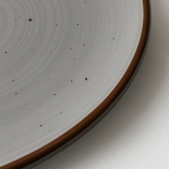 Handmade Ceramic Dinner Plate with Speckled Grey Glaze – Brown Rim