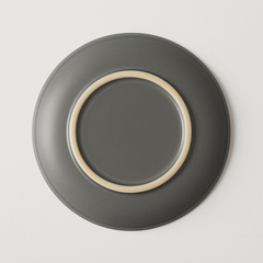 Handmade Ceramic Dinner Plate with Speckled Grey Glaze – Brown Rim