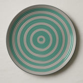 Handmade Ceramic Dinner Plate with Spiral Pattern – Green & Grey