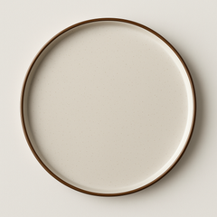 Handmade Ceramic Full-Size Dinner Plate with Brown Rim