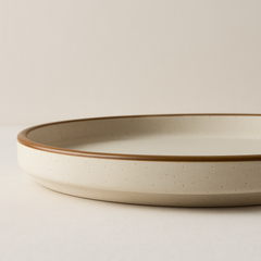 Handmade Ceramic Full-Size Dinner Plate with Brown Rim