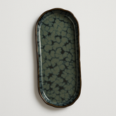 Handmade Ceramic Medium Platter with Reactive Glaze – Blue and Black Speckled Design