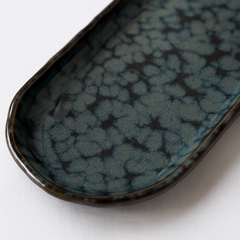 Handmade Ceramic Medium Platter with Reactive Glaze – Blue and Black Speckled Design