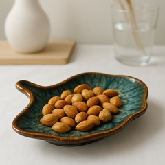 Handmade Ceramic Medium Platter/Serving Dish with Artistic Glaze – Green and Brown