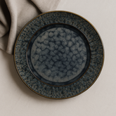 Handmade Ceramic Quarter Plate with Dark Blue Glaze – Textured Design