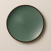 Handmade Ceramic Quarter Plate with Ribbed Design – Sage Green