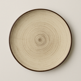 Handmade Ceramic Quarter Plate with Spiral Design – Beige with Brown Rim