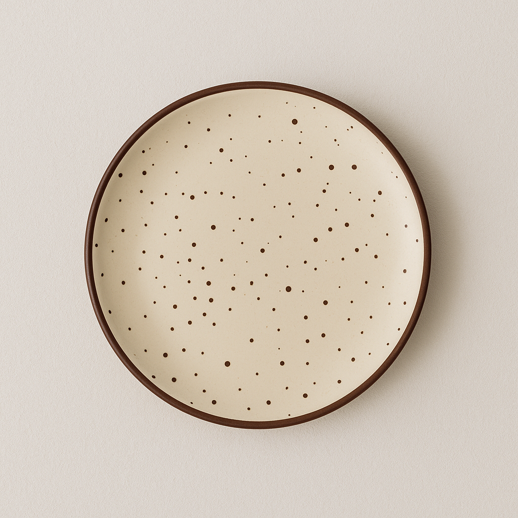 Handmade Ceramic Quarter Plate – Speckled Beige with Brown Rim