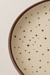 Handmade Ceramic Quarter Plate – Speckled Beige with Brown Rim