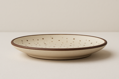 Handmade Ceramic Quarter Plate – Speckled Beige with Brown Rim