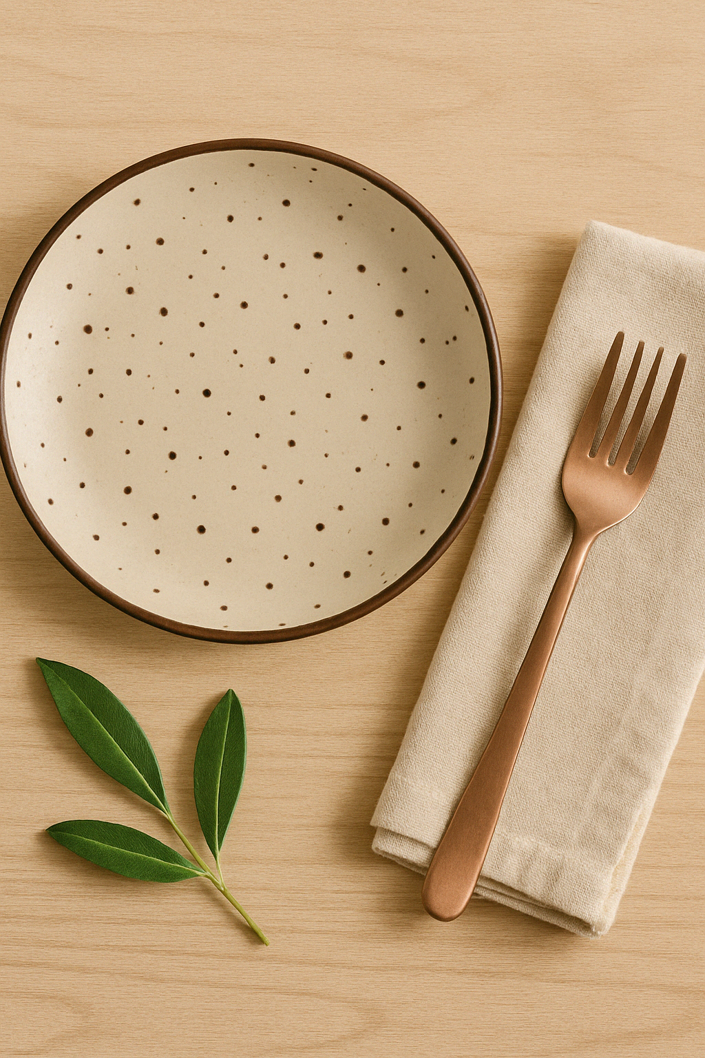 Handmade Ceramic Quarter Plate – Speckled Beige with Brown Rim