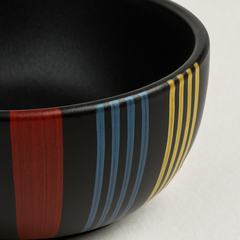 Handmade Ceramic Bowl with Colorful Stripes – Black