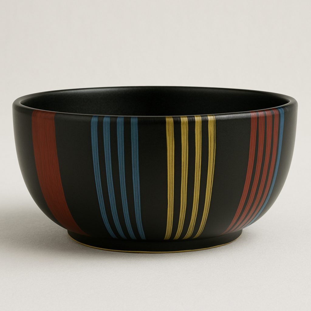 Handmade Ceramic Bowl with Colorful Stripes – Black