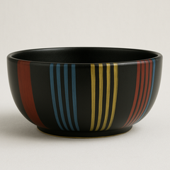 Handmade Ceramic Bowl with Colorful Stripes – Black