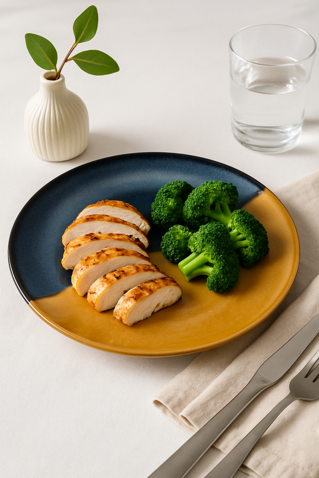Handmade Ceramic Dinner Plate with Diagonal Divide – Blue & Mustard