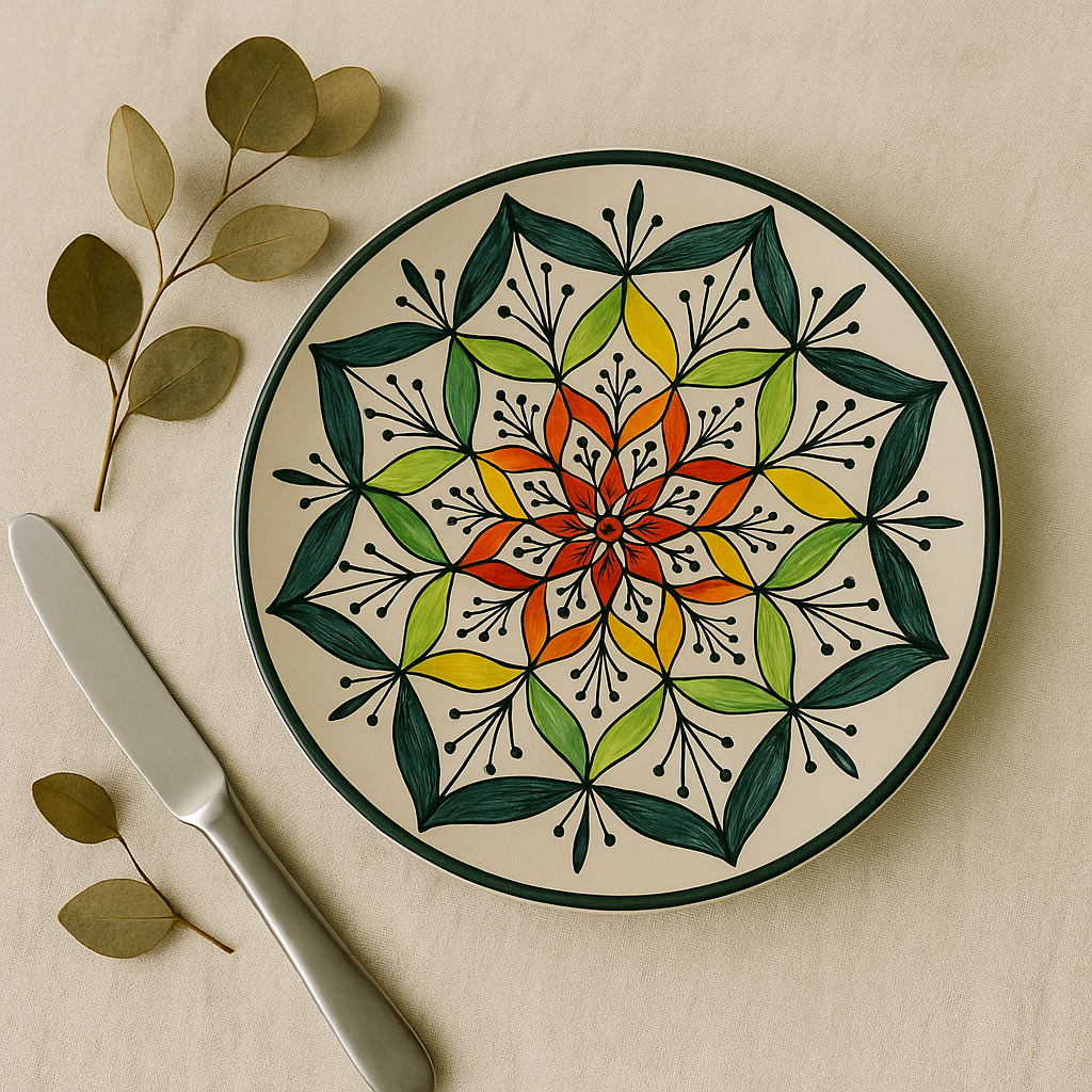 Handmade Ceramic Dinner Plate with Hand-Painted Mandala Design – Vibrant Colors