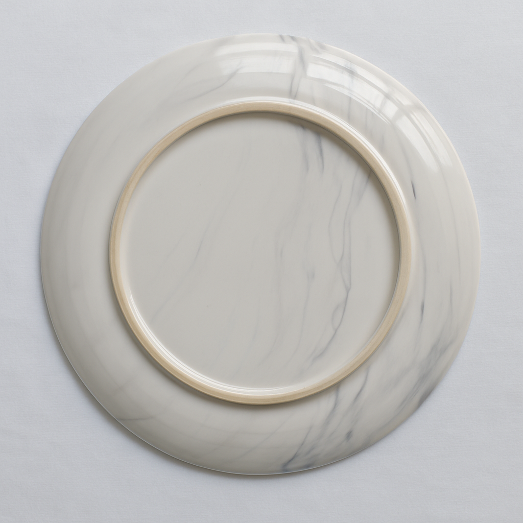 Handmade Ceramic Dinner Plate with Marbled Design – White & Grey