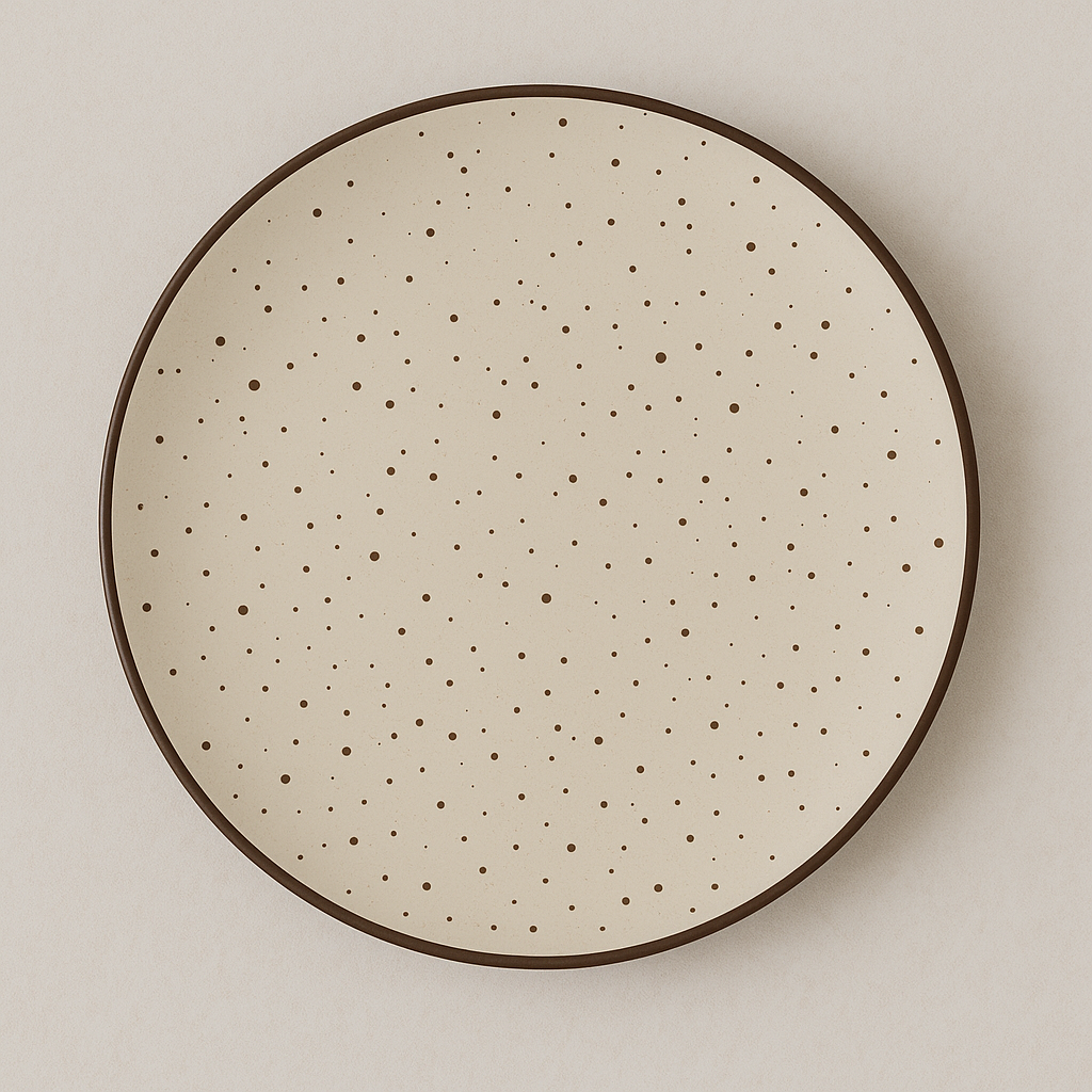Handmade Ceramic Dinner Plate with Speckled Design – Beige with Brown Rim