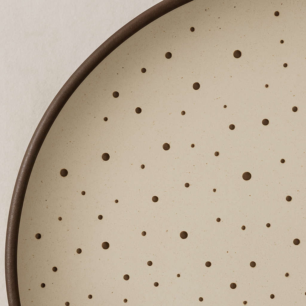 Handmade Ceramic Dinner Plate with Speckled Design – Beige with Brown Rim