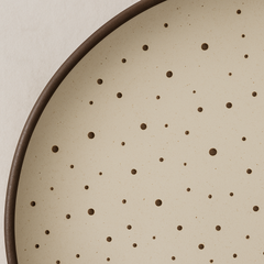 Handmade Ceramic Dinner Plate with Speckled Design – Beige with Brown Rim