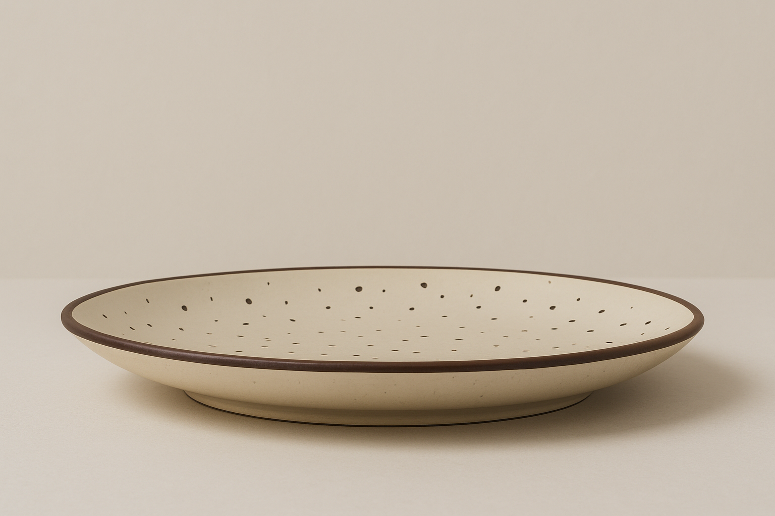 Handmade Ceramic Dinner Plate with Speckled Design – Beige with Brown Rim