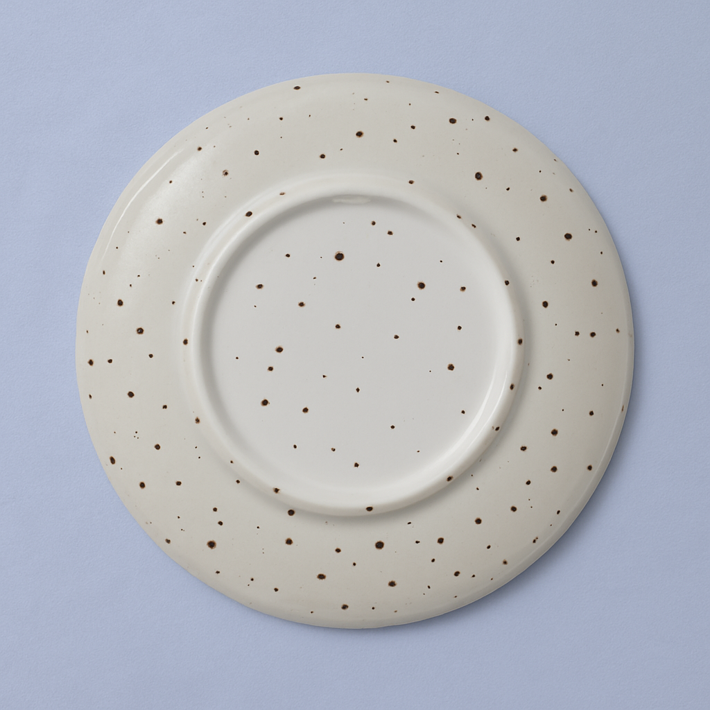 Handmade Ceramic Dinner Plate with Speckled Design – Beige with Brown Rim