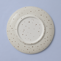 Handmade Ceramic Dinner Plate with Speckled Design – Beige with Brown Rim