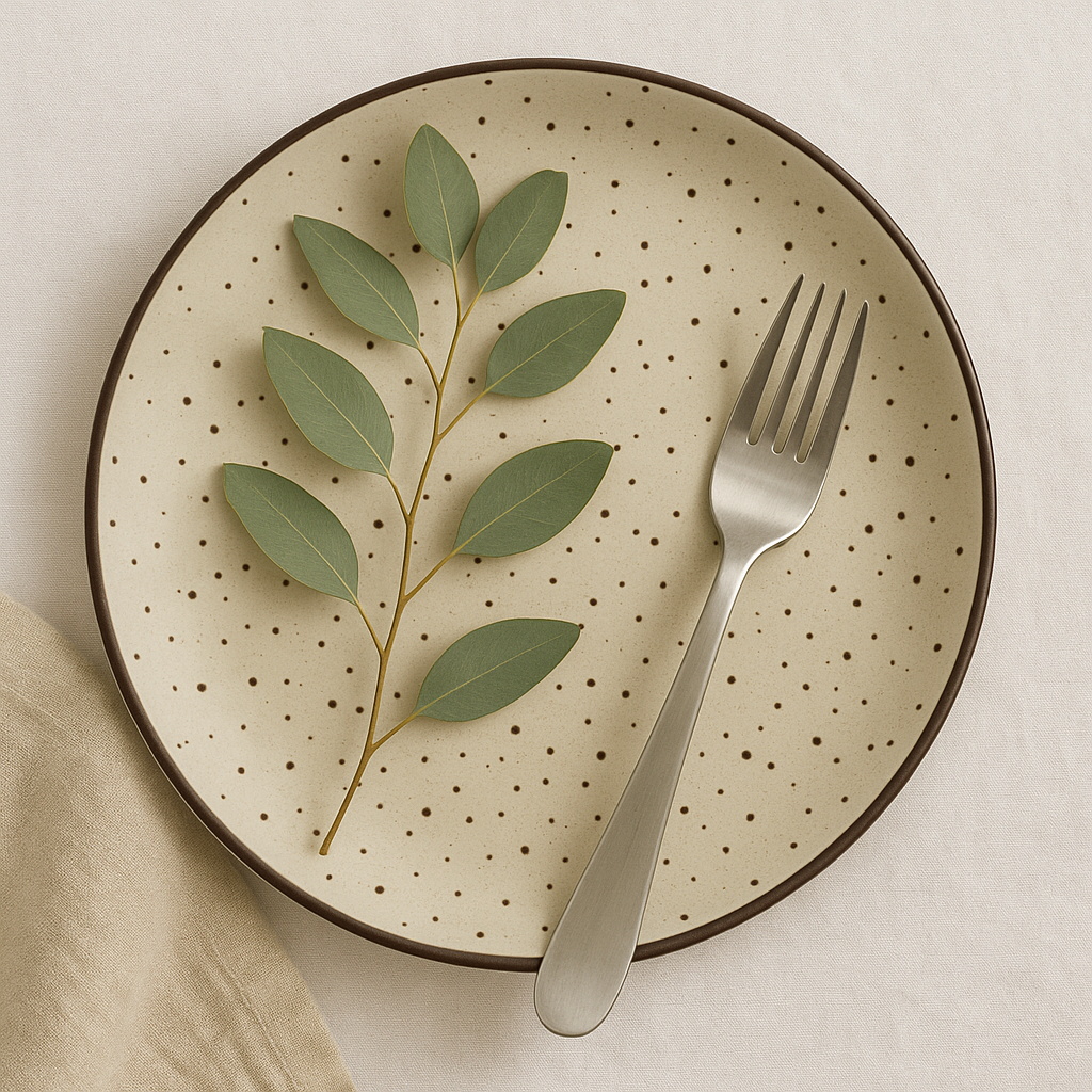Handmade Ceramic Dinner Plate with Speckled Design – Beige with Brown Rim