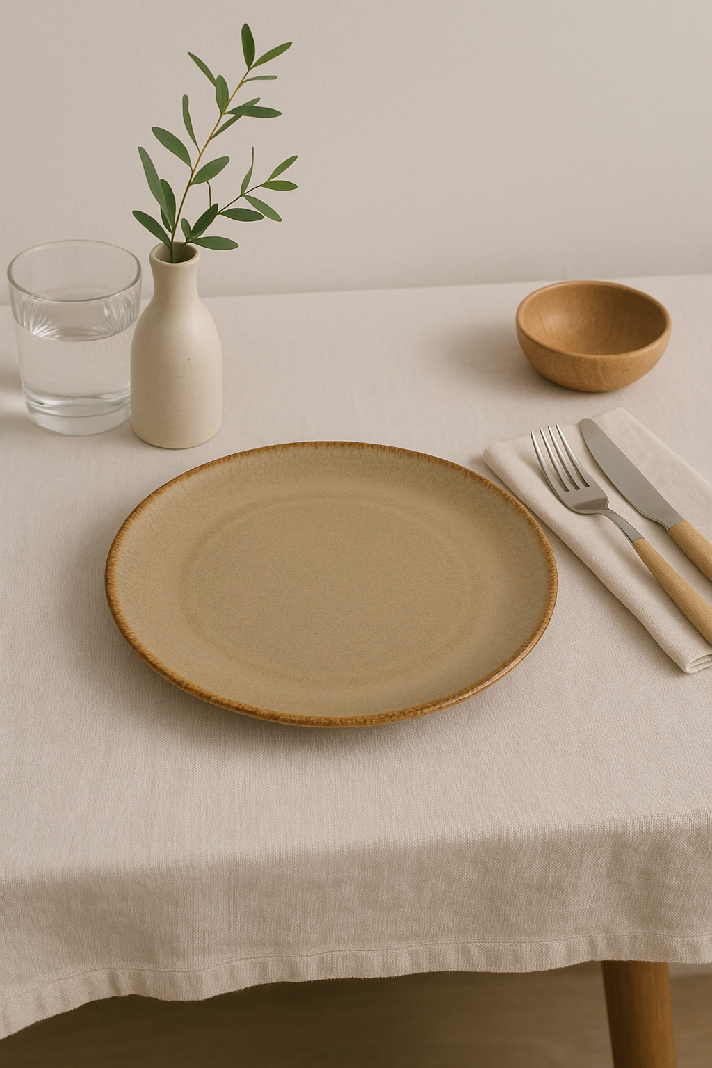 Handmade Ceramic Dinner Plate with Speckled Glaze – Warm Beige