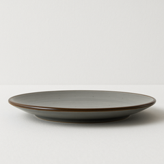 Handmade Ceramic Dinner Plate with Speckled Grey Glaze – Brown Rim