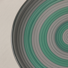 Handmade Ceramic Dinner Plate with Spiral Pattern – Green & Grey
