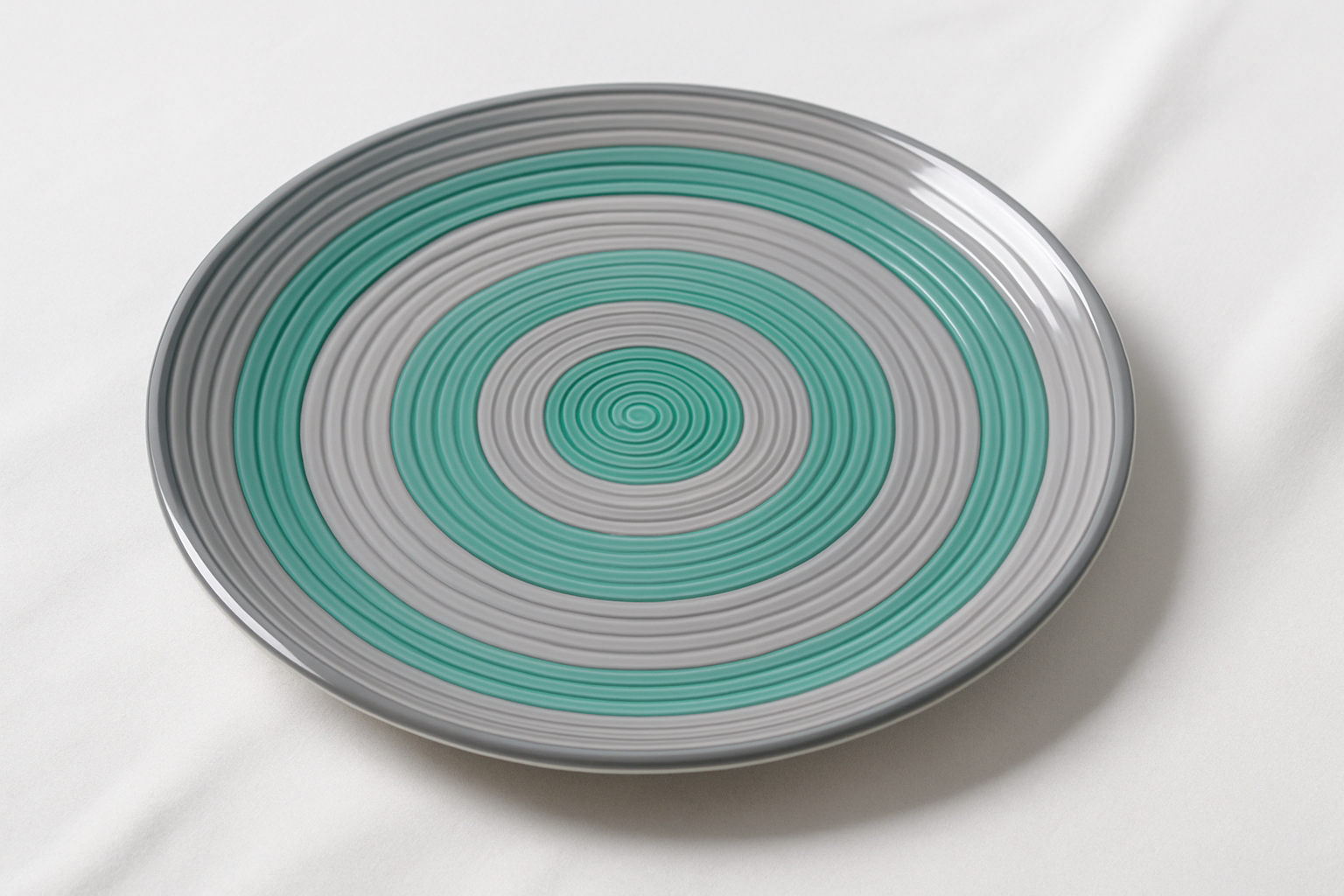 Handmade Ceramic Dinner Plate with Spiral Pattern – Green & Grey