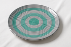 Handmade Ceramic Dinner Plate with Spiral Pattern – Green & Grey