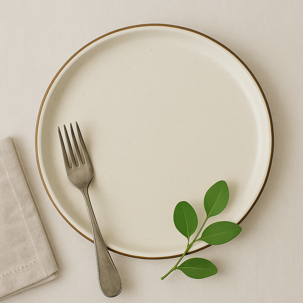 Handmade Ceramic Full-Size Dinner Plate with Brown Rim
