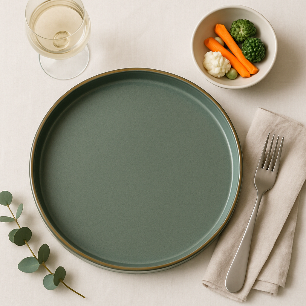 Handmade Ceramic Full-Size Dinner Plate with Glossy Green Glaze