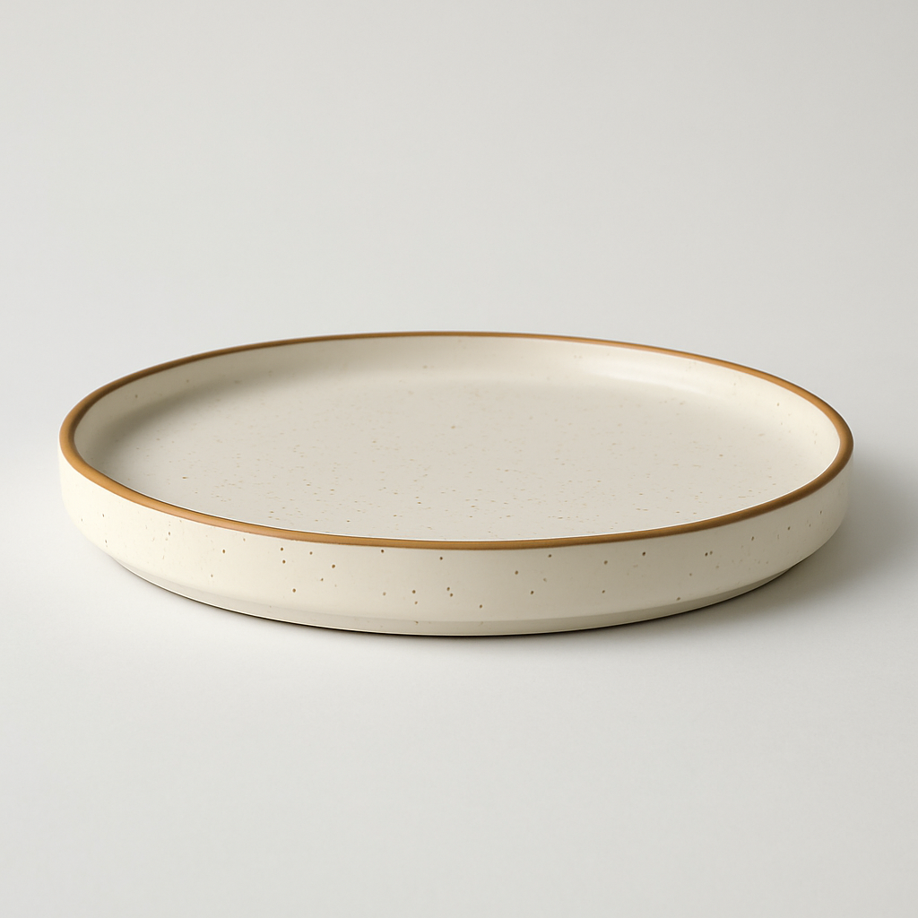 Handmade Ceramic Full-Sized Dinner Plate with Golden Edge – Cream with Subtle Speckles